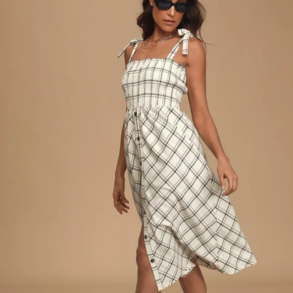 cream plaid dress Ashwood Plaid Mini Dress - Cream